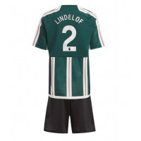 Camiseta Manchester United Victor Lindelof #2 Segunda Equipación Replica 2023-24 para niños mangas cortas (+ Pantalones cortos)